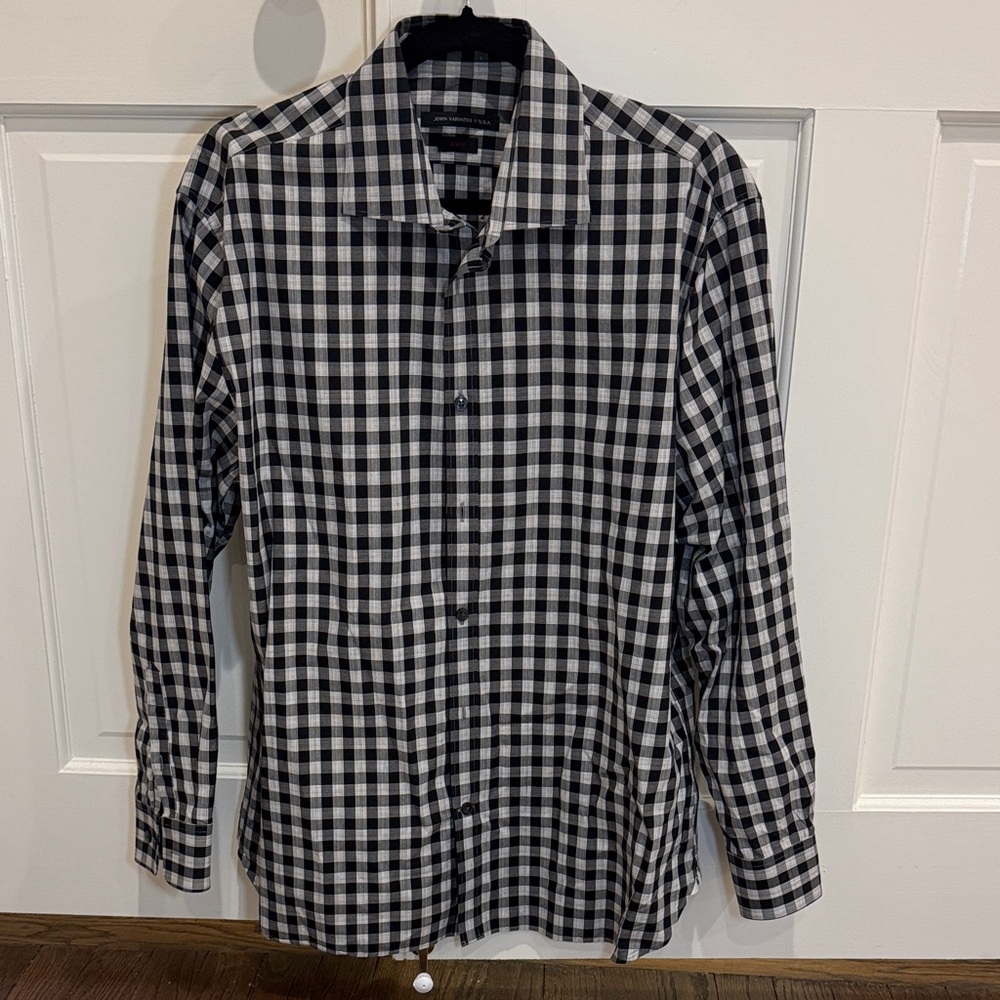 John Varvatos USA Black White Gingham Check Slim Fit Button Down Shirt M/L